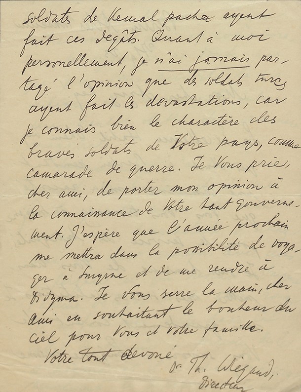 A letter from Theodor Wiegand to Aziz Ogan